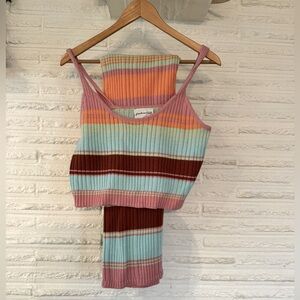 NWOT Y2K rib knit striped crop top long skirt set, never worn!